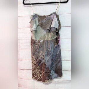 Nwot WILFRED SILK Multicolor Sleeveless Ruffle MINI Dress size Medium